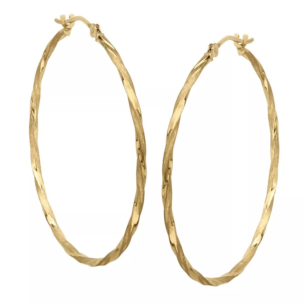 $300 Solid 14K Yellow Gold Twisted Hoop Earrings